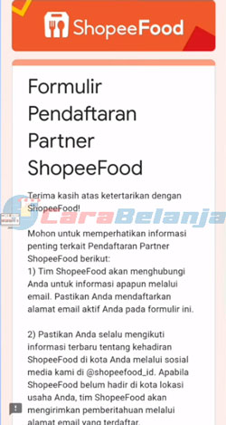 Formulir pendaftaran merchant shopee food