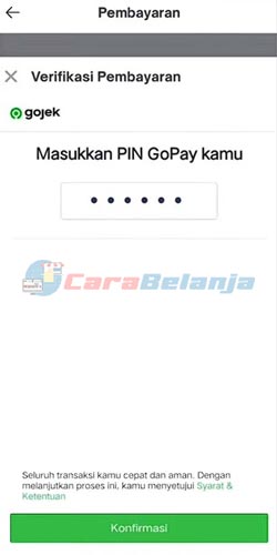 8. Verifikasi Pembayaran (Masukkan PIN GoPay)
